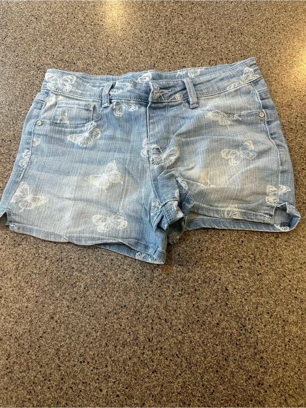 Light Blue Butterfly Print Denim Shorts